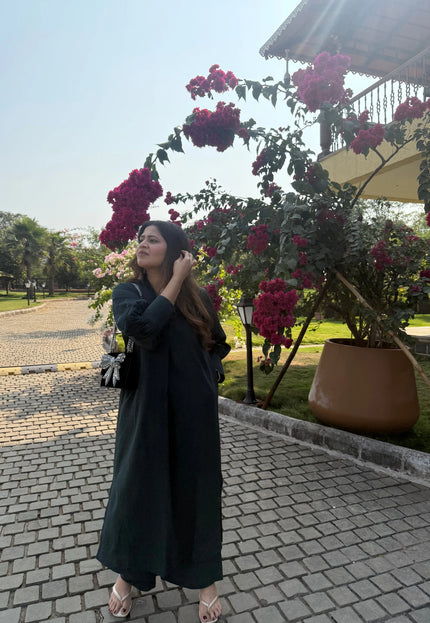 Bottle Green Subtle Stripes Co-Ord Set