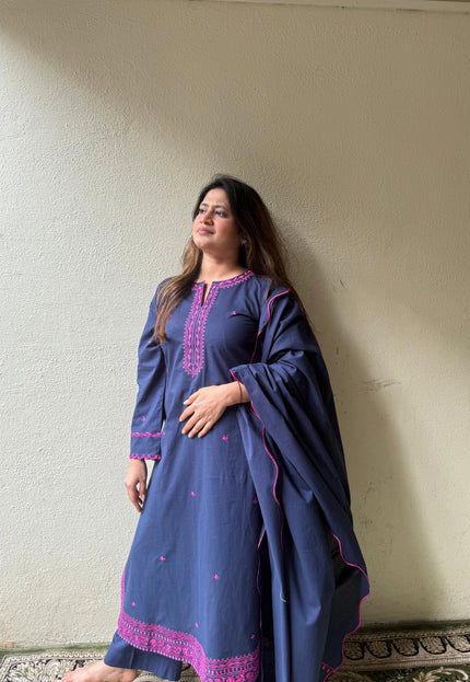 Classic Navy Blue Embroidered suit Set