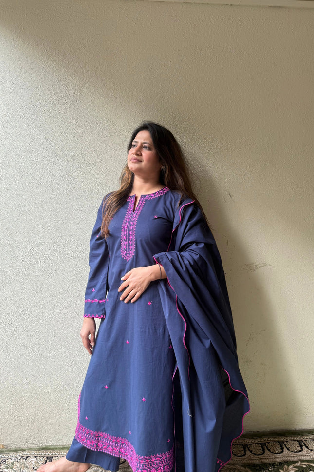 Classic Navy Blue Embroidered suit Set