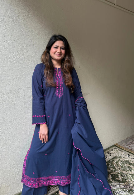 Classic Navy Blue Embroidered suit Set
