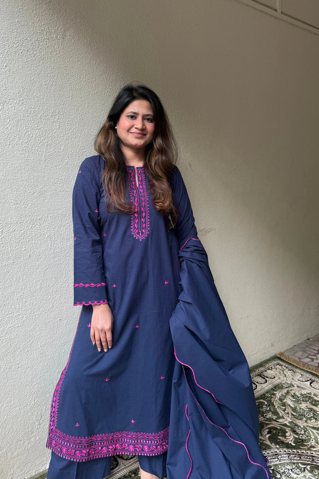 Classic Navy Blue Embroidered suit Set