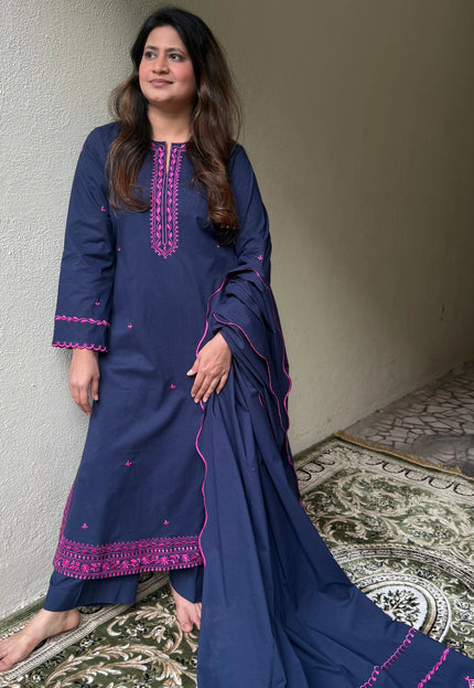 Classic Navy Blue Embroidered suit Set