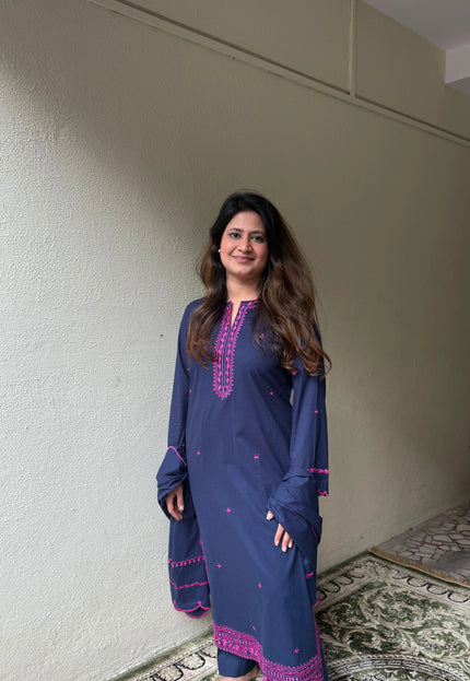 Classic Navy Blue Embroidered suit Set