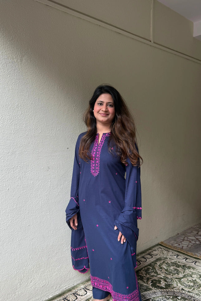 Classic Navy Blue Embroidered suit Set