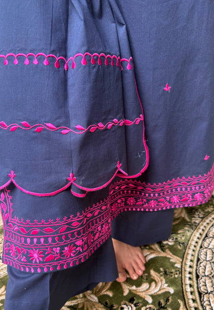 Classic Navy Blue Embroidered suit Set