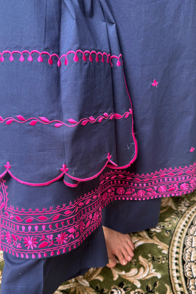 Classic Navy Blue Embroidered suit Set