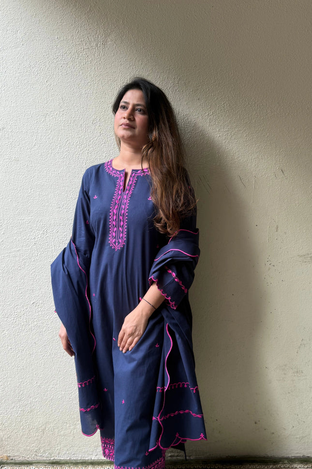 Classic Navy Blue Embroidered suit Set