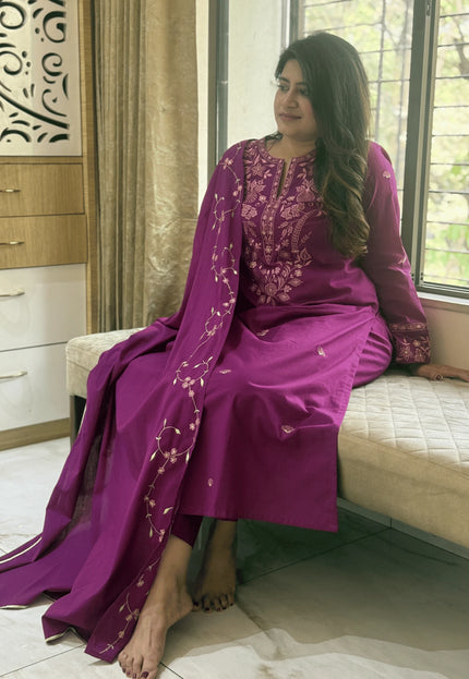 Magenta Embroidered Kurta Set