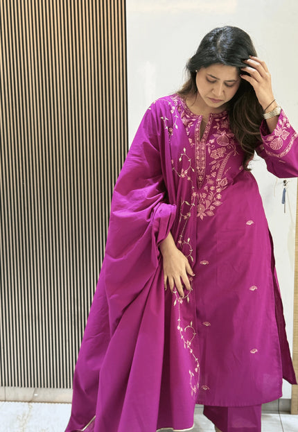 Magenta Embroidered Kurta Set