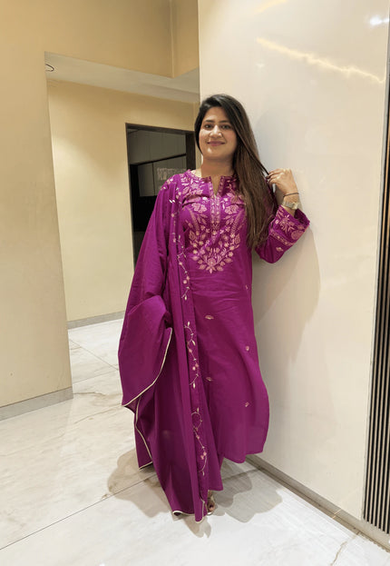 Magenta Embroidered Kurta Set