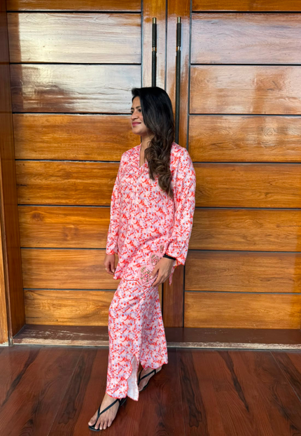 Coral Bloom Printed Co-Ord Set