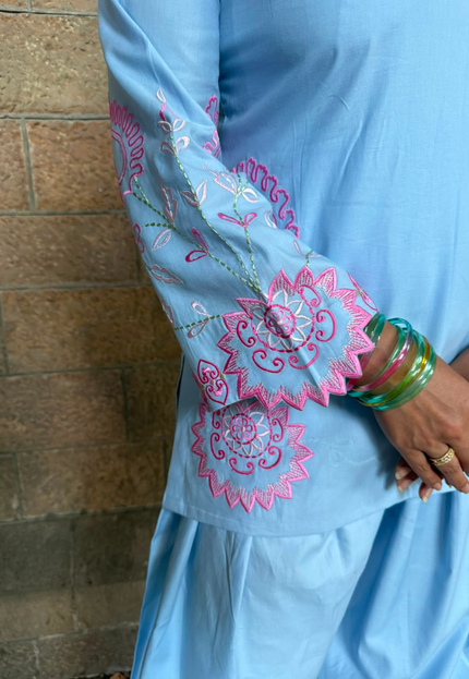 Blue Blossom Embroidered Co-Ord Set