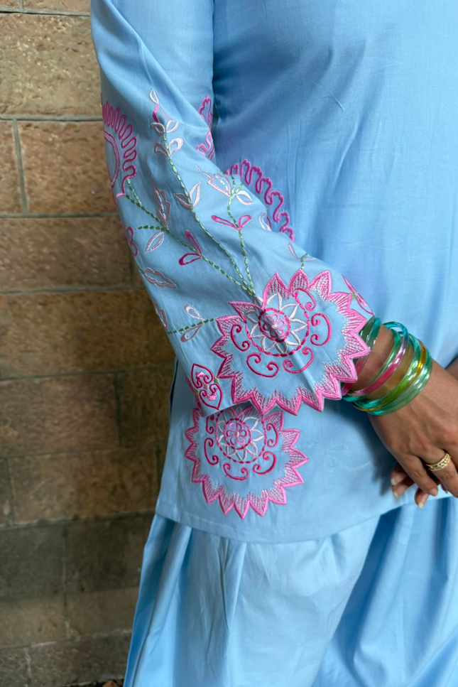 Blue Blossom Embroidered Co-Ord Set
