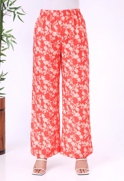 Orange Floral Printed Kurta Set with Lace Detailing