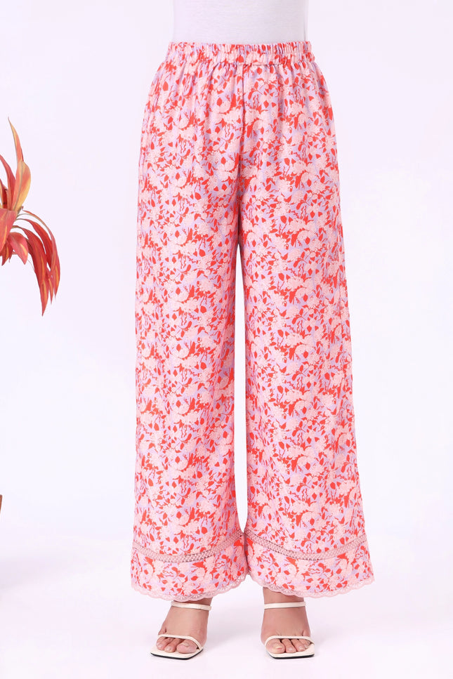 Peach Floral Printed Kurta Set with Lace Detailing