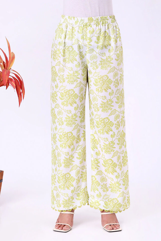 Lime Green Floral Printed Kurta Set with Lace Detailing