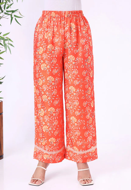Orange Floral Printed Kurta Set with Straight Pants