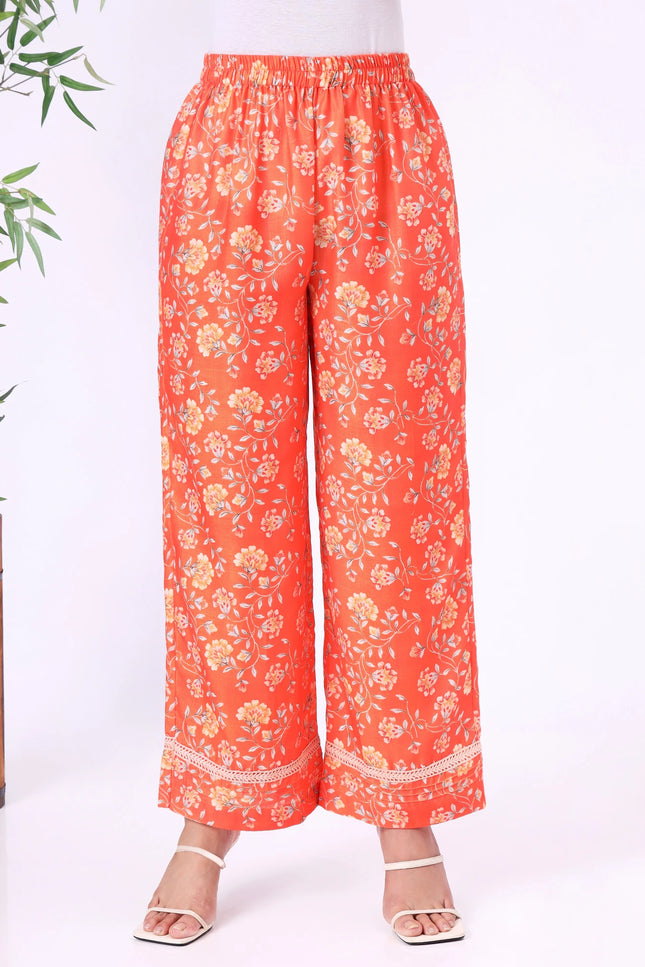 Orange Floral Printed Kurta Set with Straight Pants
