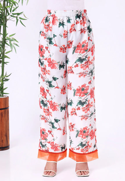 "White Floral Printed Kurta Set with Contrast Red Details "