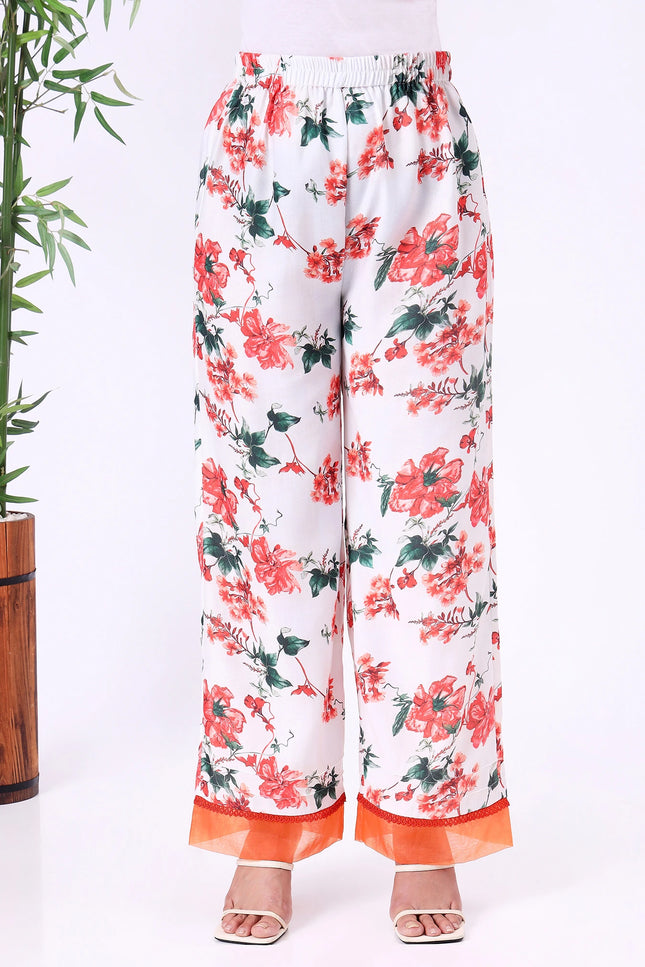 "White Floral Printed Kurta Set with Contrast Red Details "