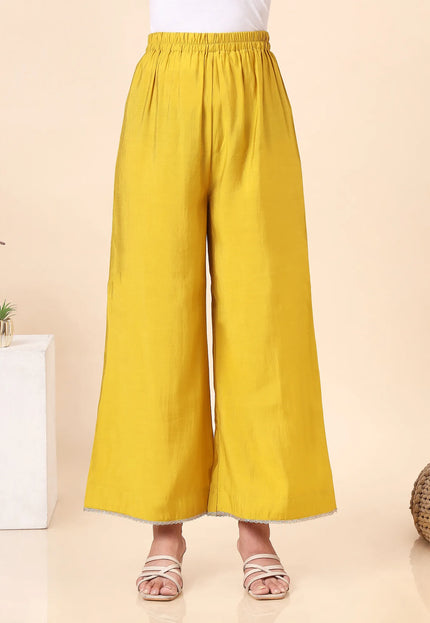 Lime Yellow Kurta Set with Gold lace Details