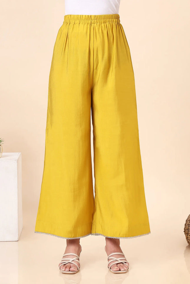 Lime Yellow Kurta Set with Gold lace Details