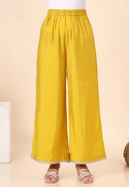 Lime Green Kurta Set with Sheer Organza Dupatta & Embroidered Neckline