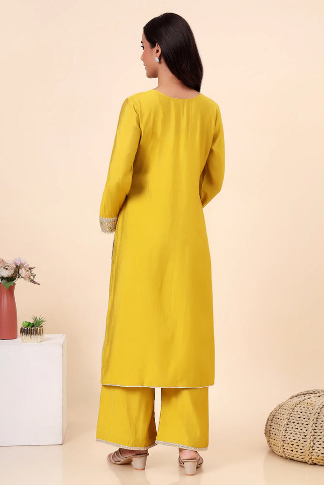 Lime Green Kurta Set with Sheer Organza Dupatta & Lace Accents