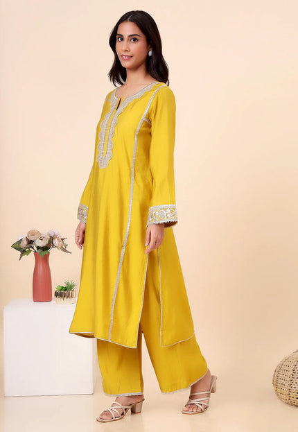 Lime Green Kurta Set with Sheer Organza Dupatta & Lace Accents