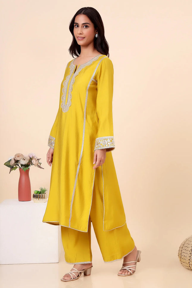 Lime Green Kurta Set with Sheer Organza Dupatta & Lace Accents