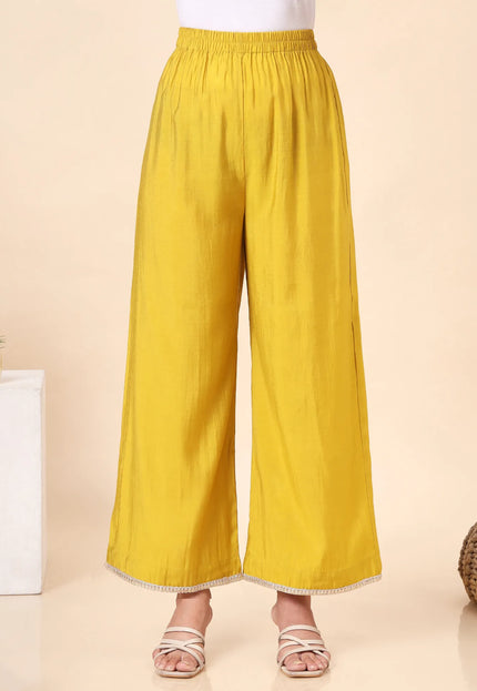 Lime Green Kurta Set with Sheer Organza Dupatta & Lace Accents