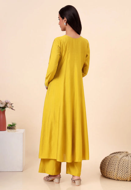 Lime Green Embellished Kurta Set with Organza Dupatta