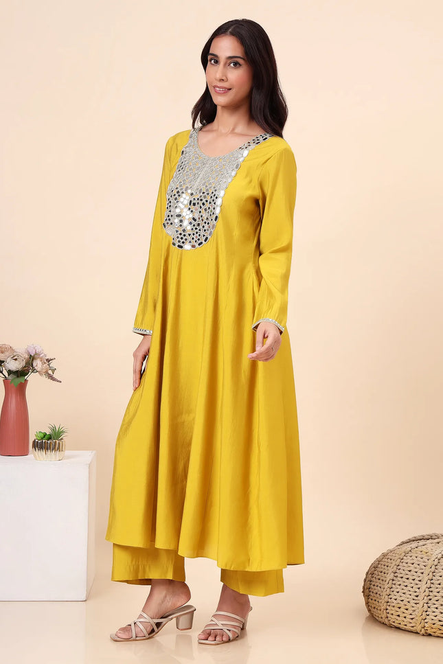 Lime Green Embellished Kurta Set with Organza Dupatta