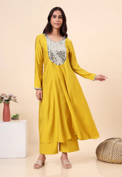 Lime Green Embellished Kurta Set with Organza Dupatta