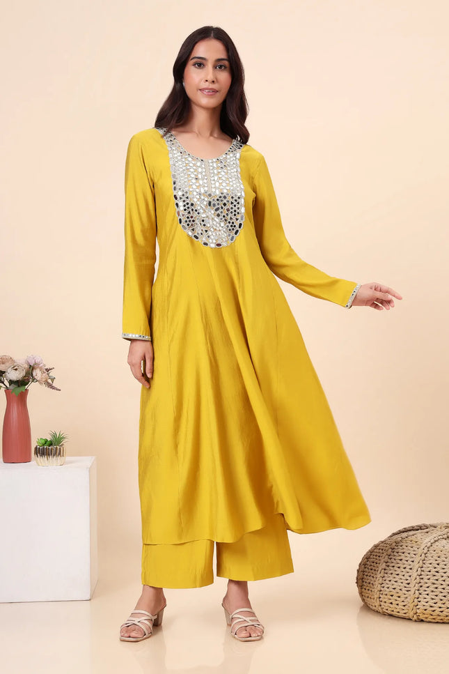 Lime Green Embellished Kurta Set with Organza Dupatta